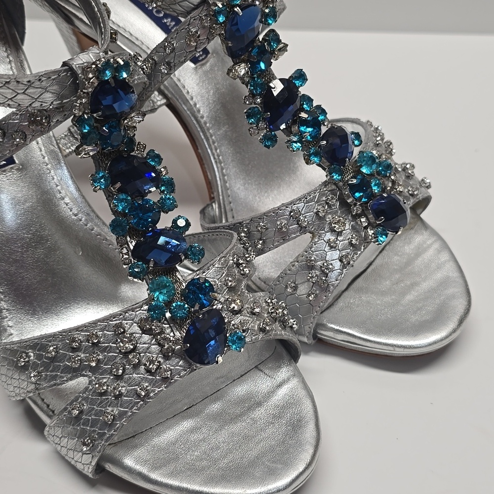 {Antonio Melani} Elegant Silver and Blue Embellished Women's Sandals - Size 8.5 - Picture 4 of 15